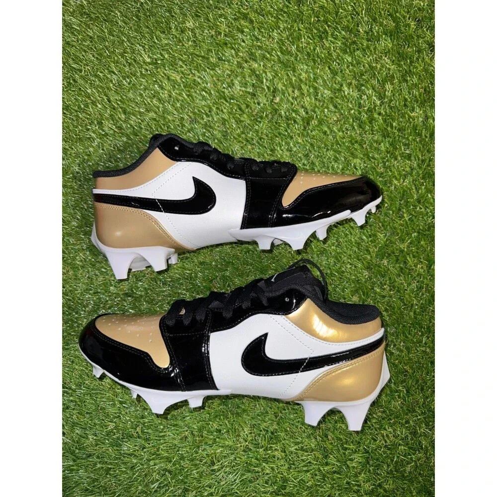 Men's 9 Nike Air Jordan 1 Low TD Football Cleats Patent Gold Black FJ6245-701